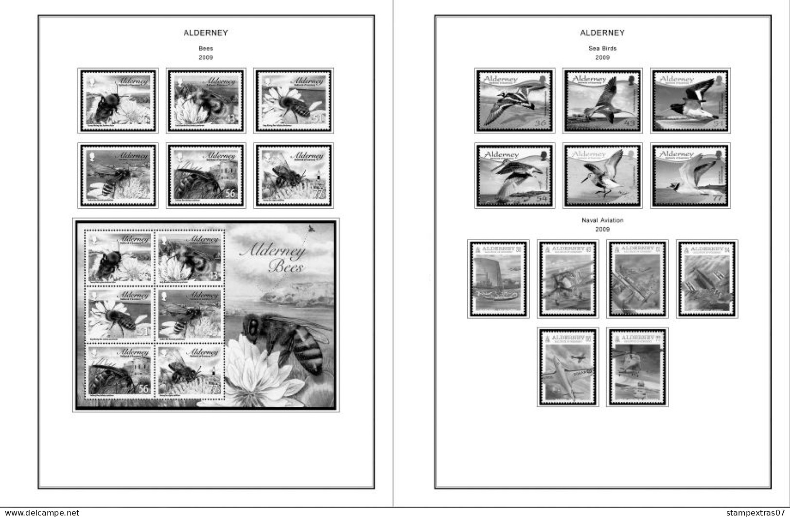 GB ALDERNEY 1983-2010 + 2011-2020 STAMP ALBUM PAGES (89 b&w illustrated pages)