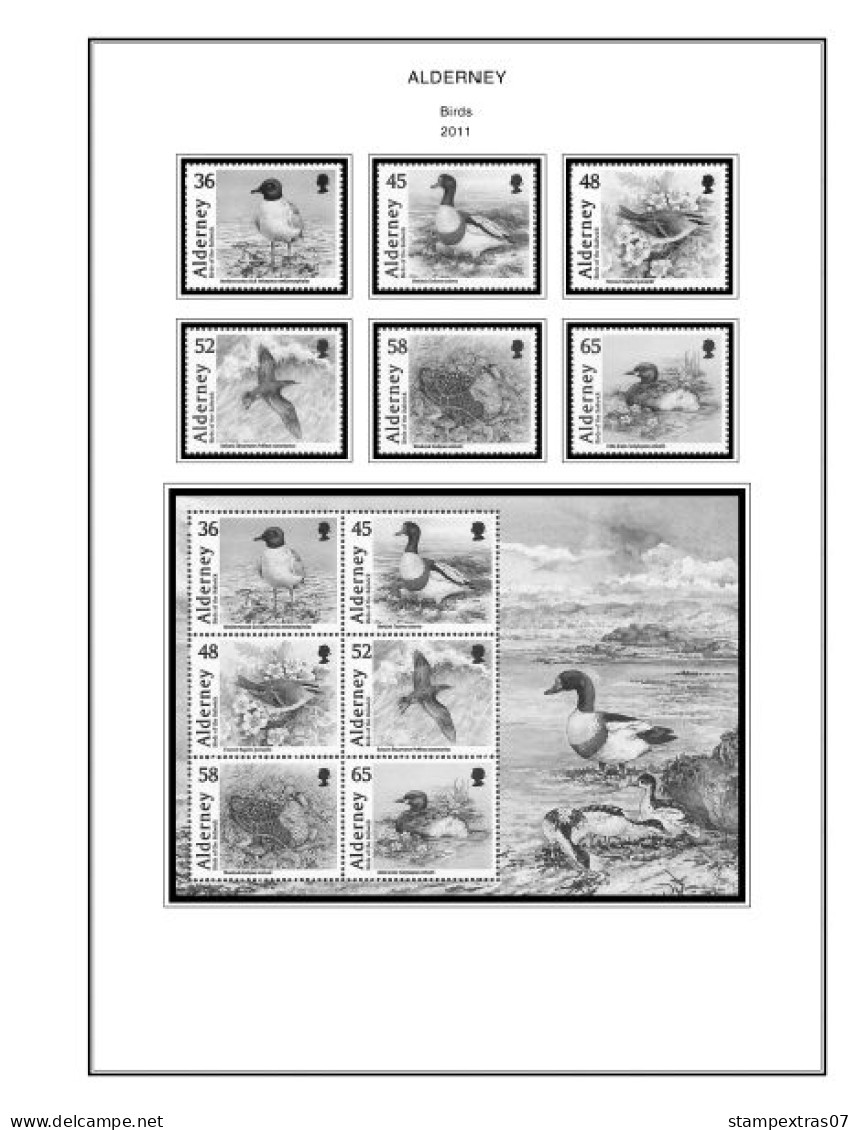 GB ALDERNEY 1983-2010 + 2011-2020 STAMP ALBUM PAGES (89 b&w illustrated pages)