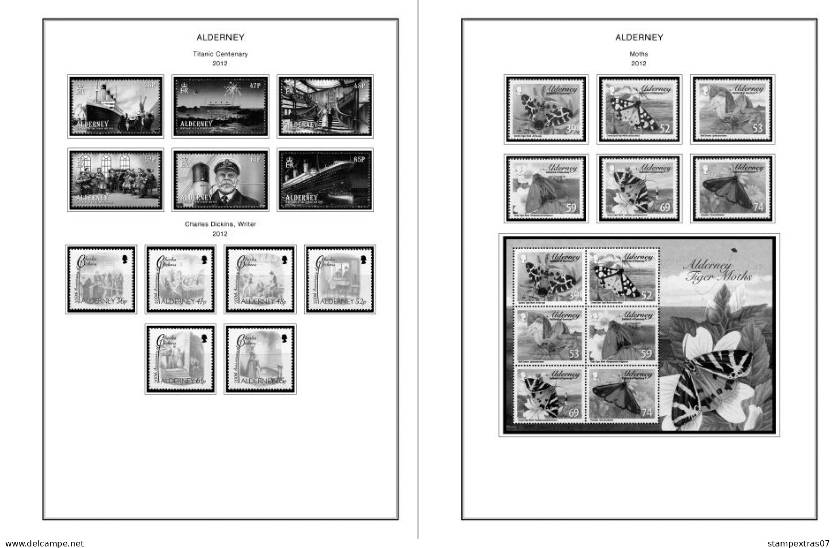 GB ALDERNEY 1983-2010 + 2011-2020 STAMP ALBUM PAGES (89 b&w illustrated pages)