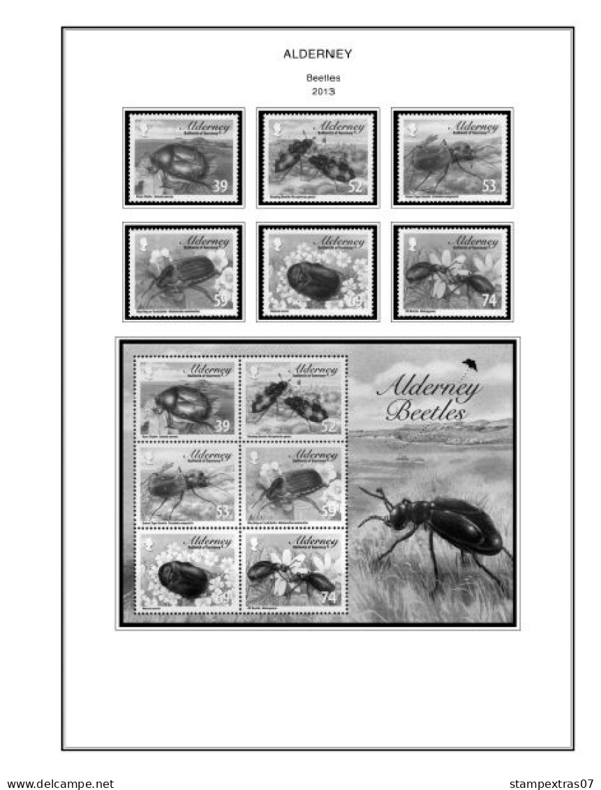 GB ALDERNEY 1983-2010 + 2011-2020 STAMP ALBUM PAGES (89 b&w illustrated pages)