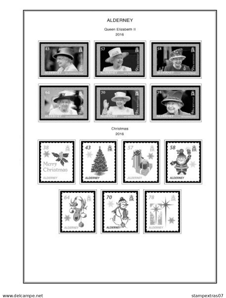 GB ALDERNEY 1983-2010 + 2011-2020 STAMP ALBUM PAGES (89 b&w illustrated pages)