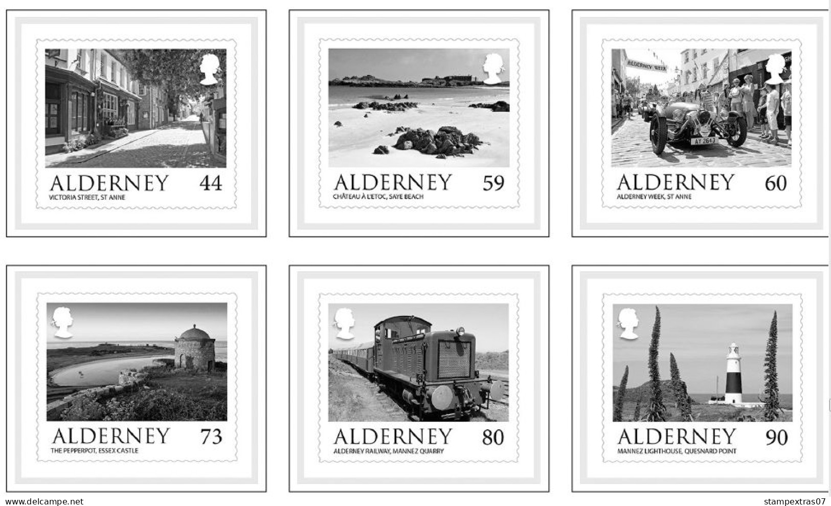 GB ALDERNEY 1983-2010 + 2011-2020 STAMP ALBUM PAGES (89 b&w illustrated pages)