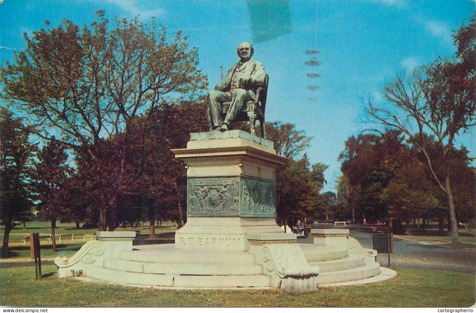 Postcard USA Connecticut Bridgeport Seaside Park Barnum Monument 1961 - Bridgeport