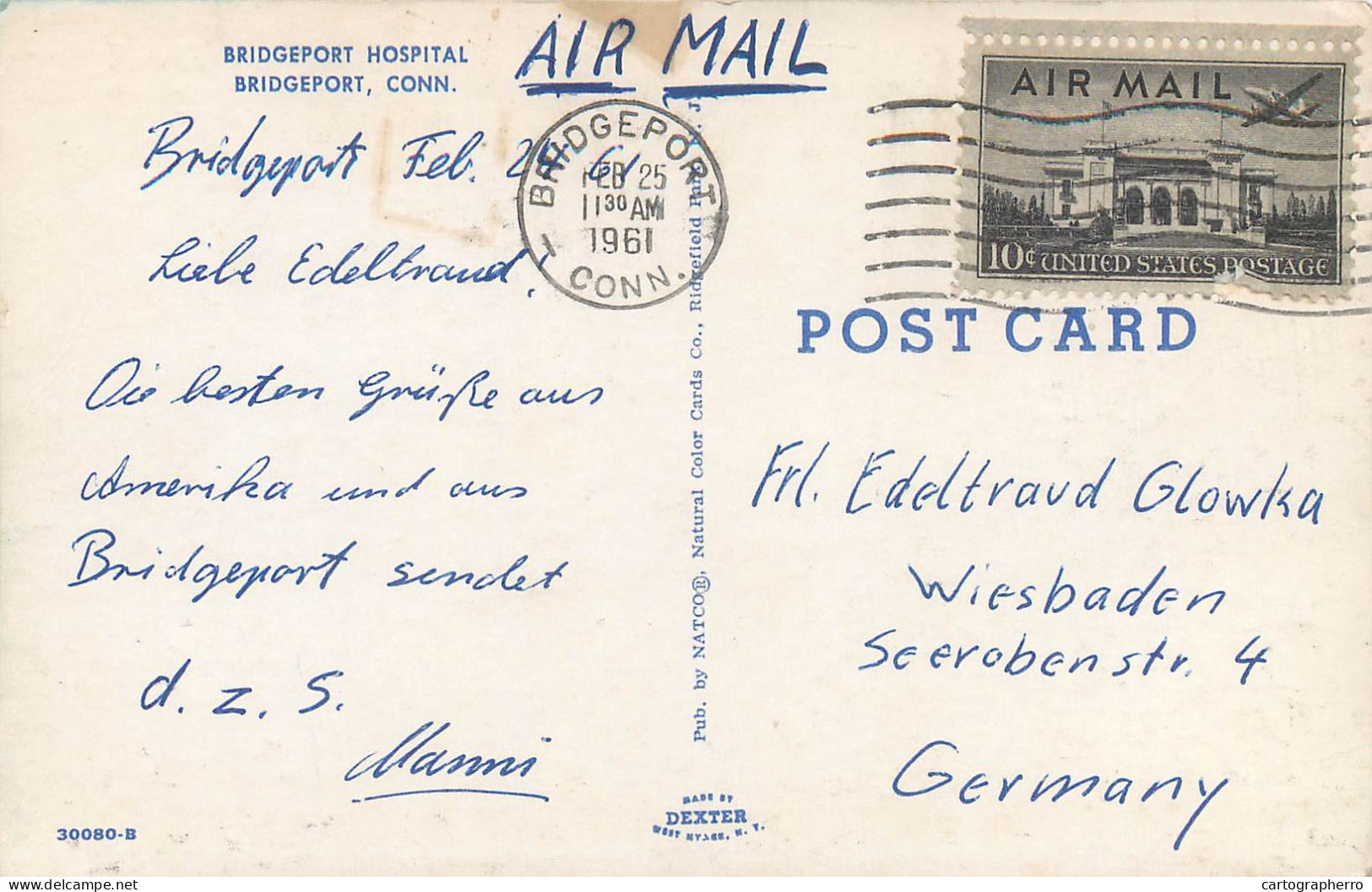 Postcard USA Connecticut Bridgeport Hospital Aerial 1961 - Bridgeport