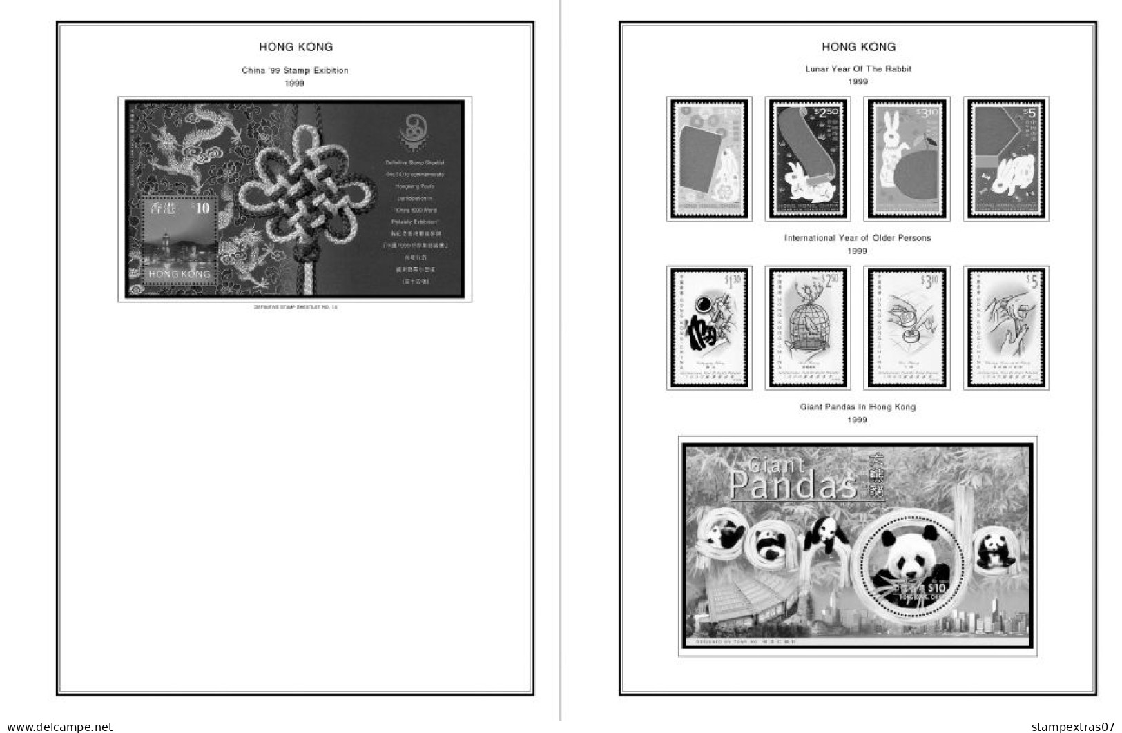 HONG KONG [SAR] 1998-2010 + 2011-2020 STAMP ALBUM PAGES (309 B&w Illustrated Pages) - Inglés