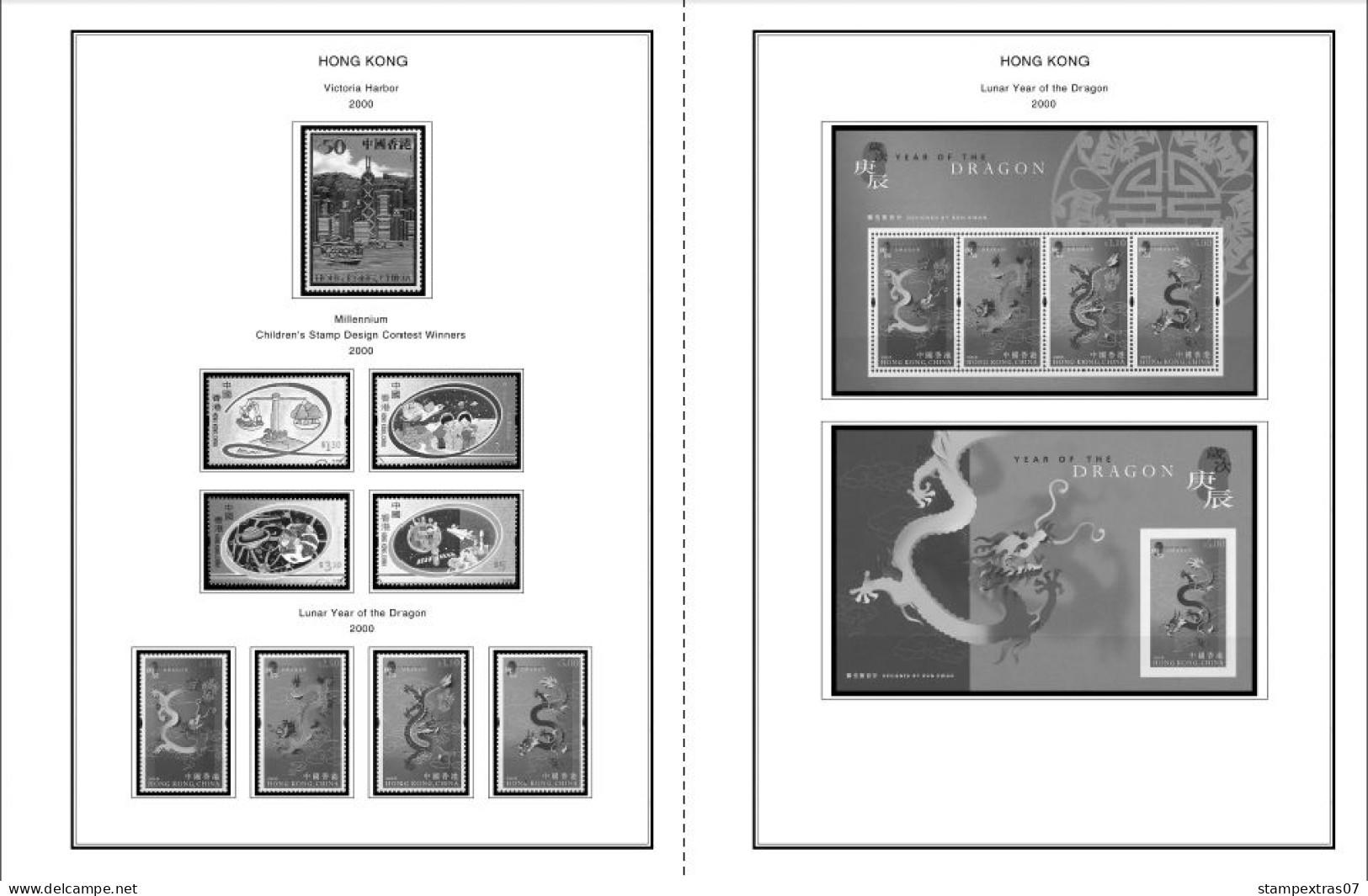 HONG KONG [SAR] 1998-2010 + 2011-2020 STAMP ALBUM PAGES (309 b&w illustrated pages)