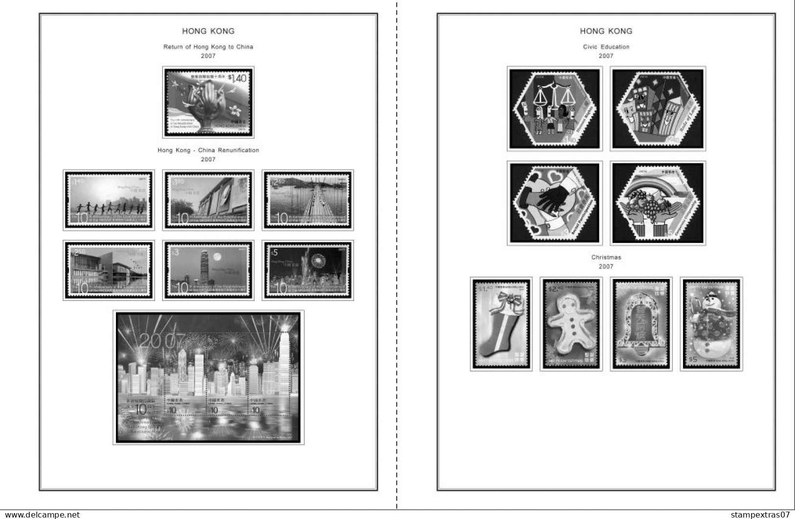 HONG KONG [SAR] 1998-2010 + 2011-2020 STAMP ALBUM PAGES (309 b&w illustrated pages)