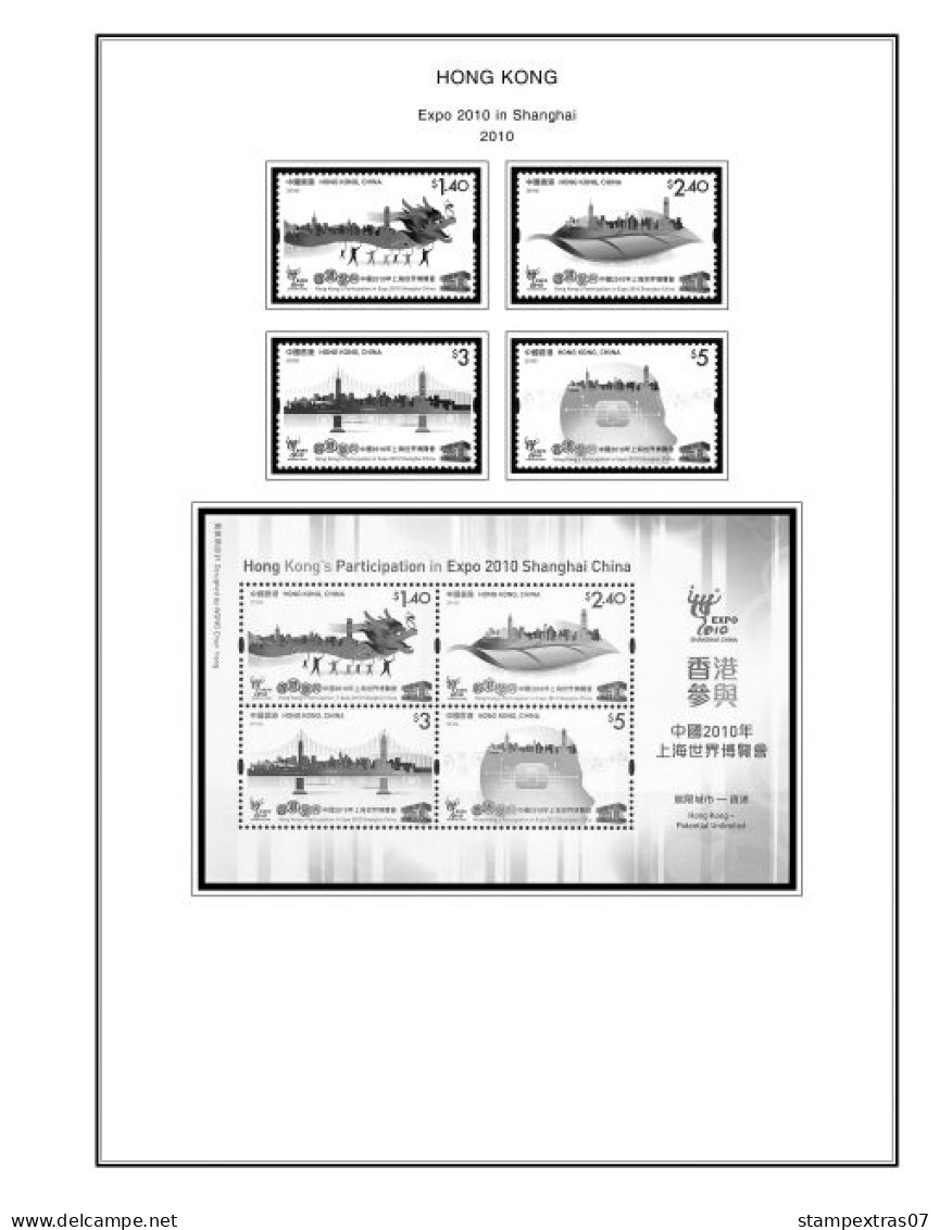 HONG KONG [SAR] 1998-2010 + 2011-2020 STAMP ALBUM PAGES (309 b&w illustrated pages)