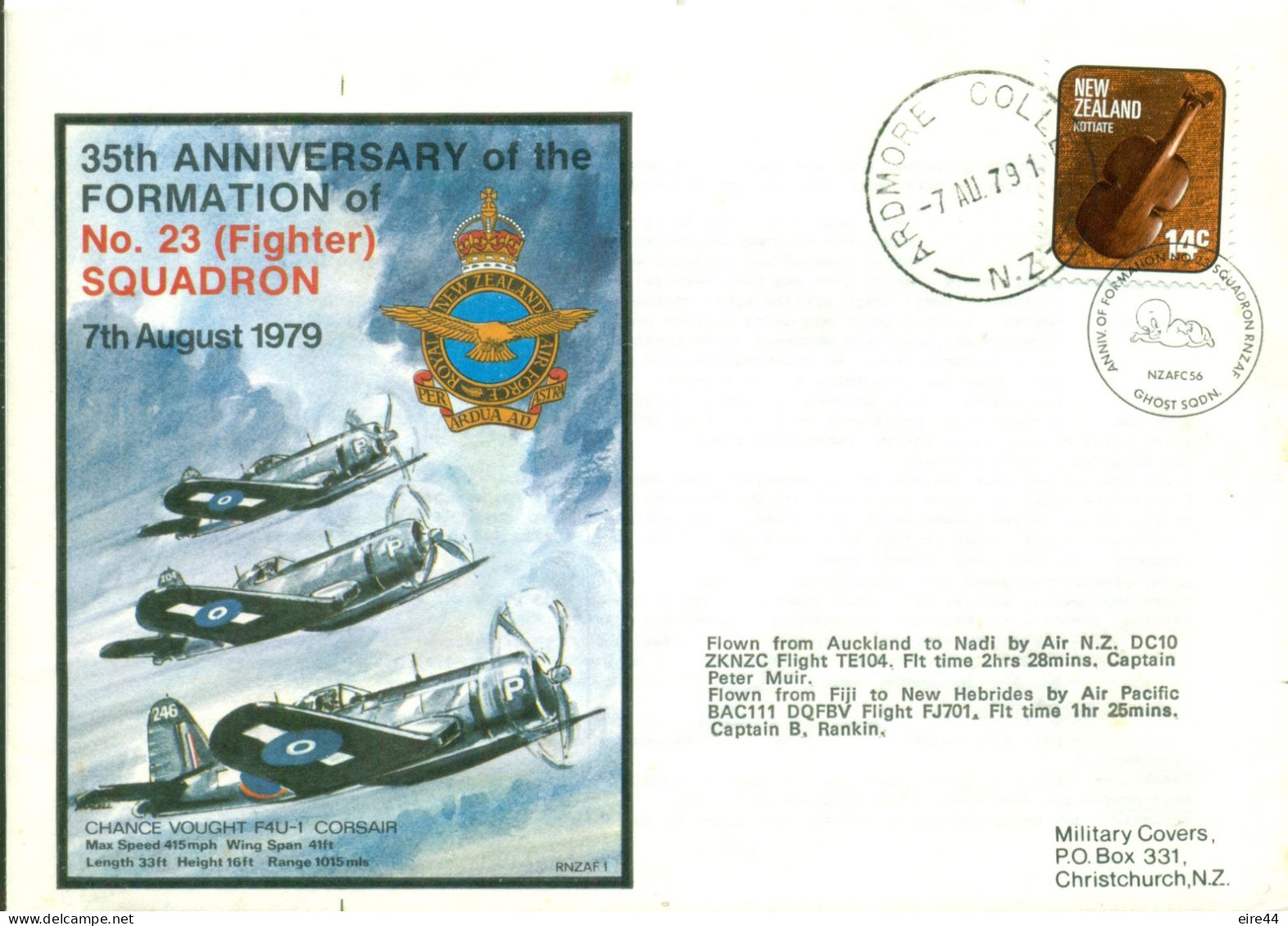 New Zealand 1979 Flight Cover RNZAF Ardmore College Plane DC10 Ghost  Royal New Zealand Air Force - Airmail