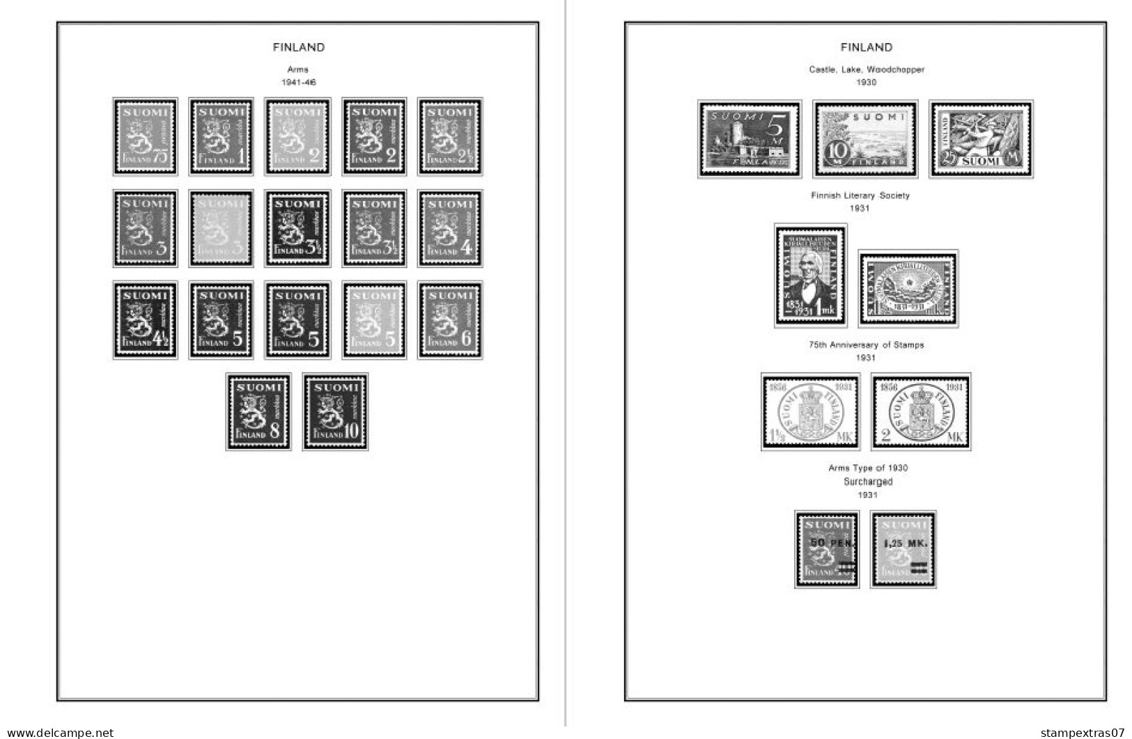 FINLAND 1856-2010 STAMP ALBUM PAGES (218 b&w illustrated pages)