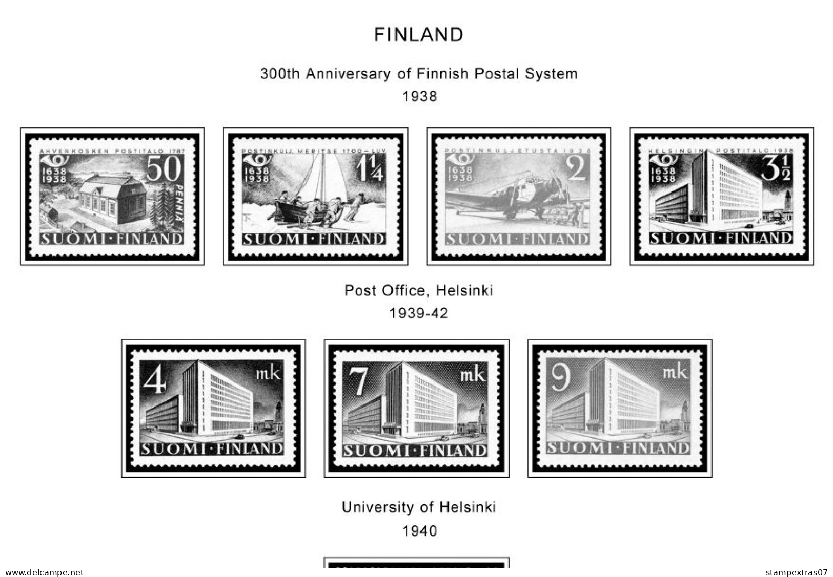 FINLAND 1856-2010 STAMP ALBUM PAGES (218 b&w illustrated pages)