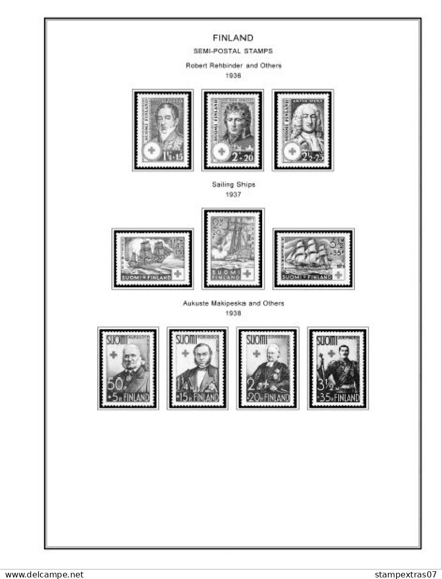 FINLAND 1856-2010 STAMP ALBUM PAGES (218 b&w illustrated pages)