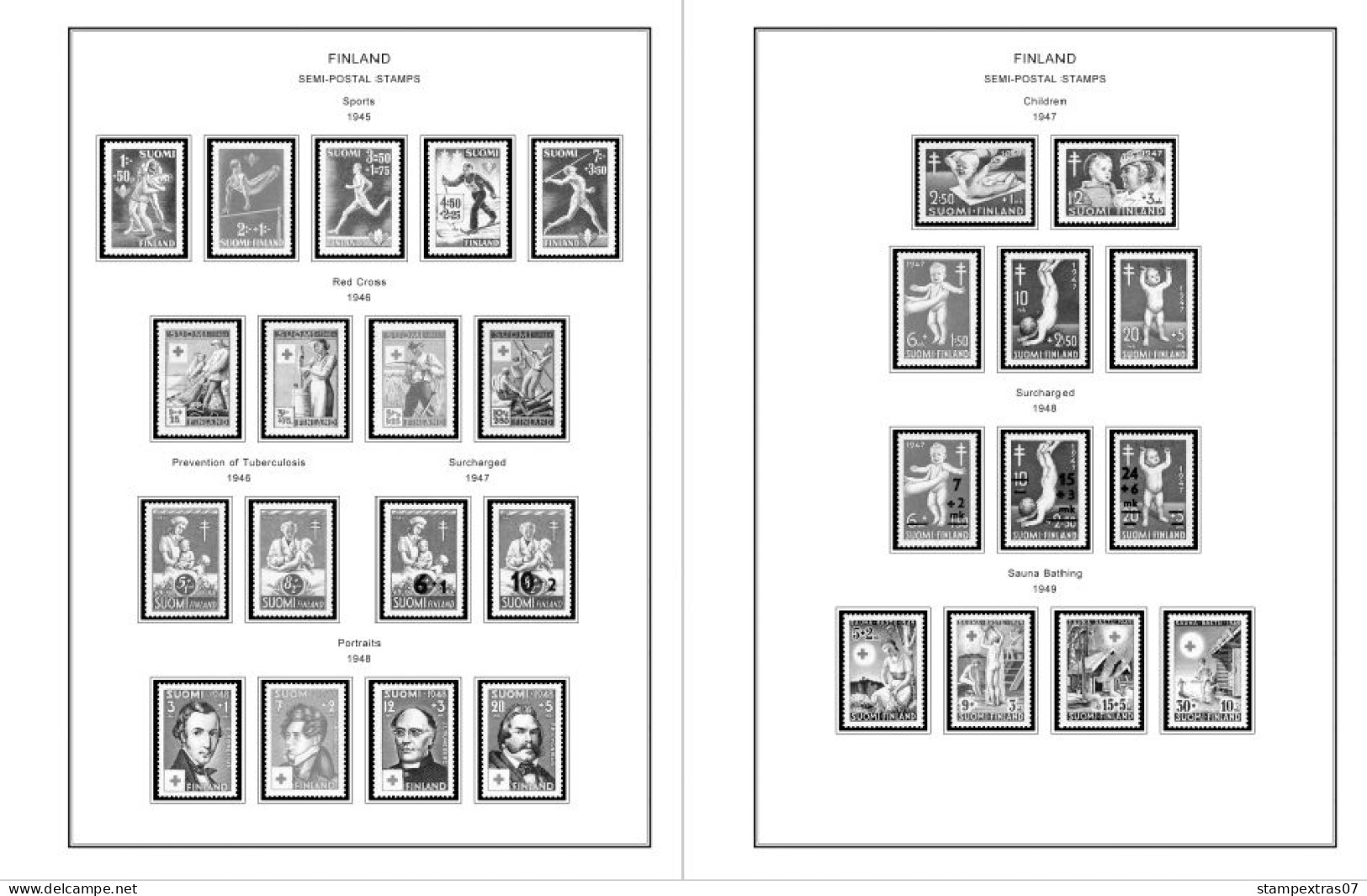 FINLAND 1856-2010 STAMP ALBUM PAGES (218 b&w illustrated pages)