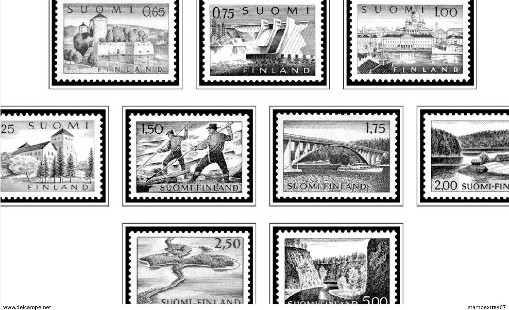 FINLAND 1856-2010 STAMP ALBUM PAGES (218 b&w illustrated pages)