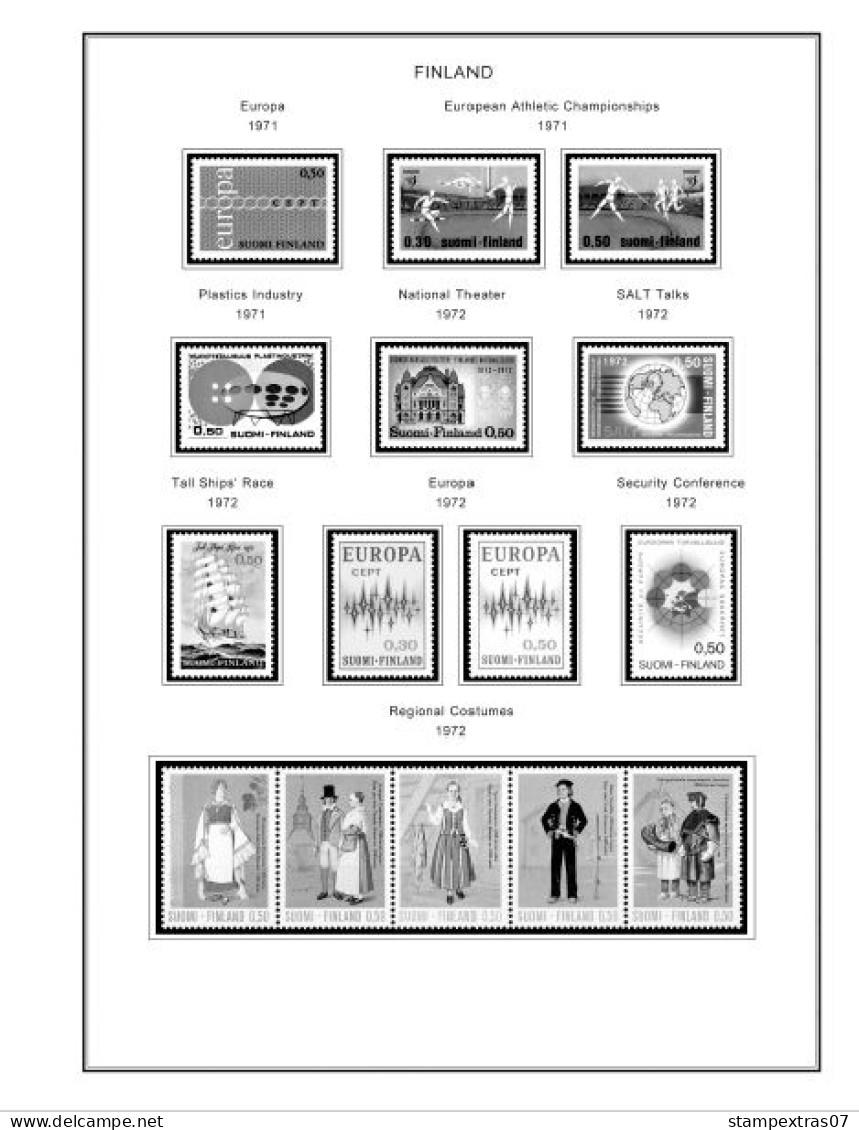FINLAND 1856-2010 STAMP ALBUM PAGES (218 b&w illustrated pages)