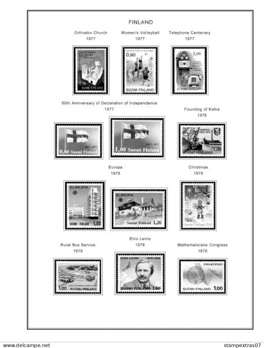 FINLAND 1856-2010 STAMP ALBUM PAGES (218 b&w illustrated pages)