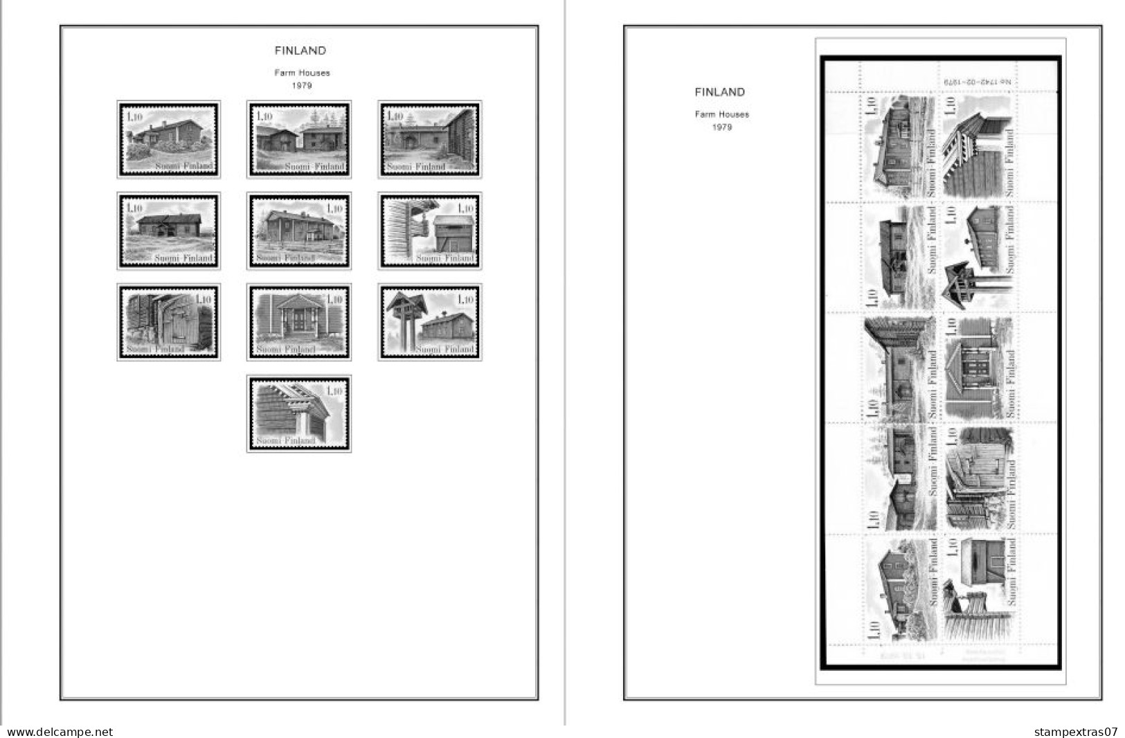 FINLAND 1856-2010 STAMP ALBUM PAGES (218 b&w illustrated pages)