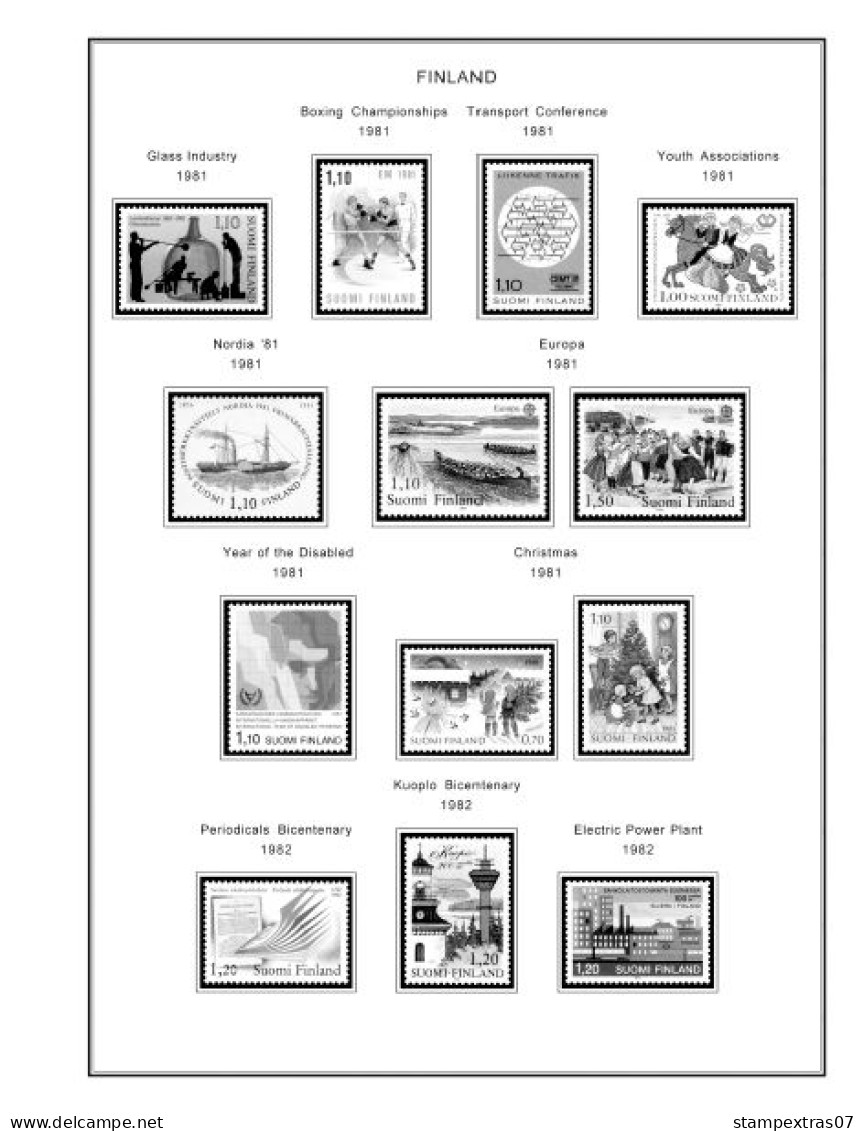 FINLAND 1856-2010 STAMP ALBUM PAGES (218 b&w illustrated pages)