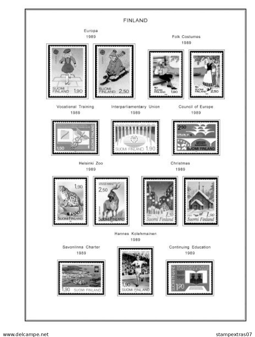 FINLAND 1856-2010 STAMP ALBUM PAGES (218 b&w illustrated pages)