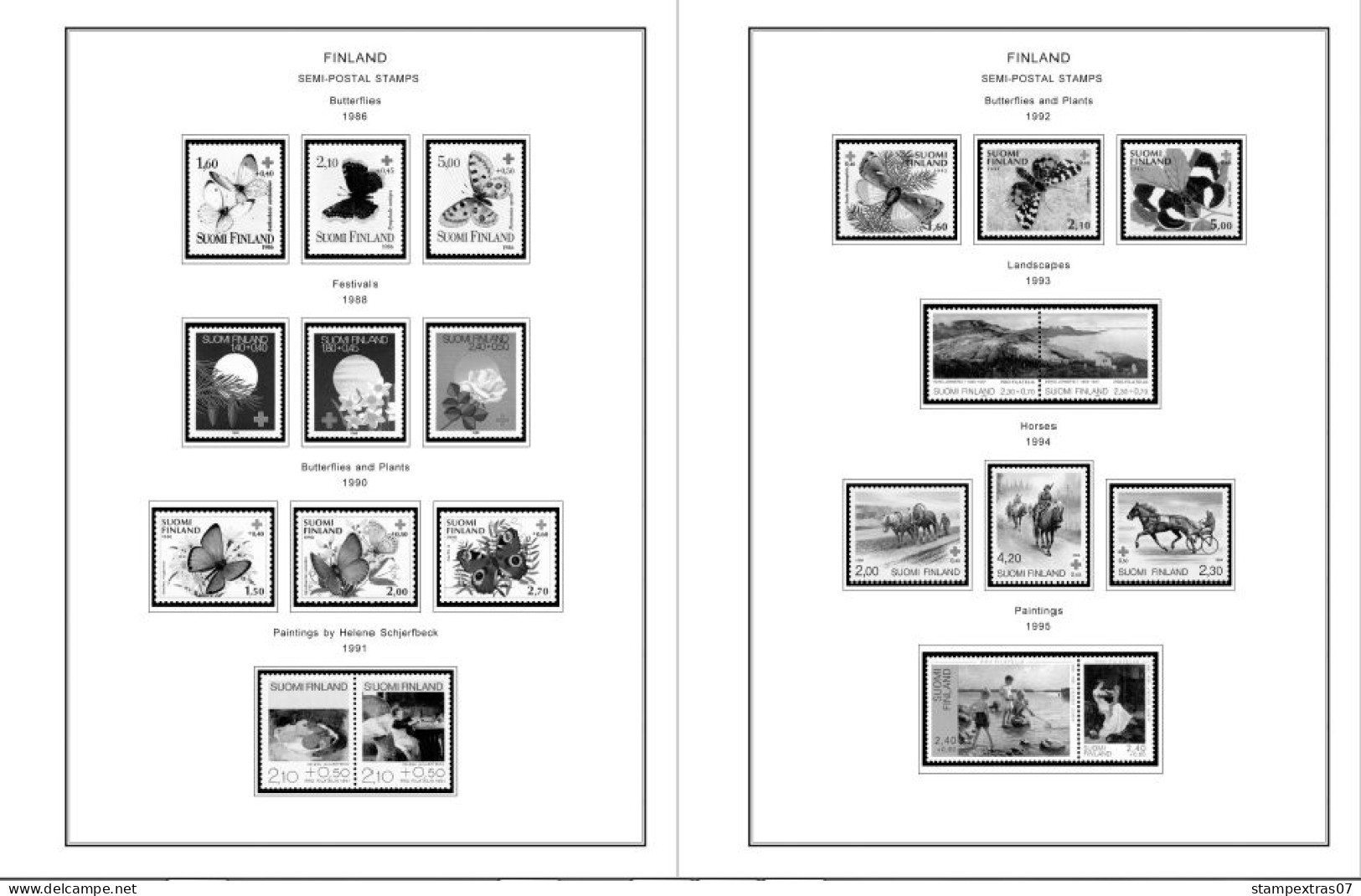 FINLAND 1856-2010 STAMP ALBUM PAGES (218 b&w illustrated pages)