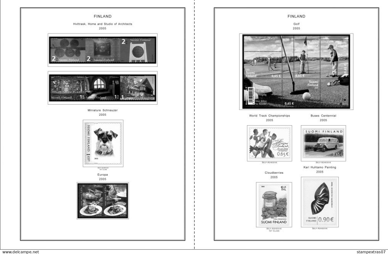 FINLAND 1856-2010 STAMP ALBUM PAGES (218 b&w illustrated pages)