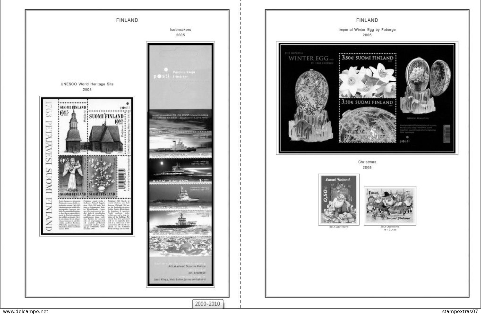 FINLAND 1856-2010 STAMP ALBUM PAGES (218 b&w illustrated pages)