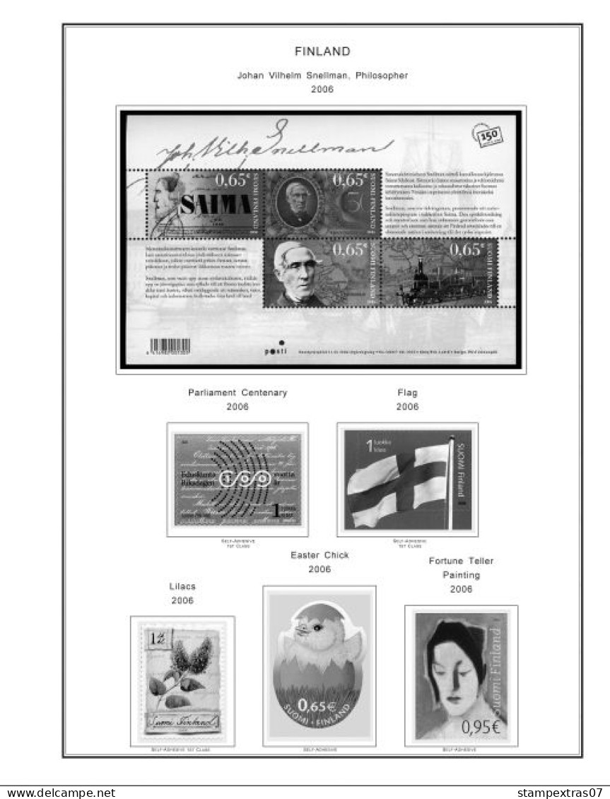 FINLAND 1856-2010 STAMP ALBUM PAGES (218 b&w illustrated pages)