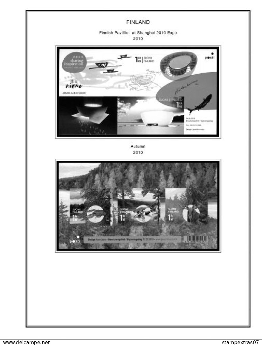 FINLAND 1856-2010 STAMP ALBUM PAGES (218 b&w illustrated pages)