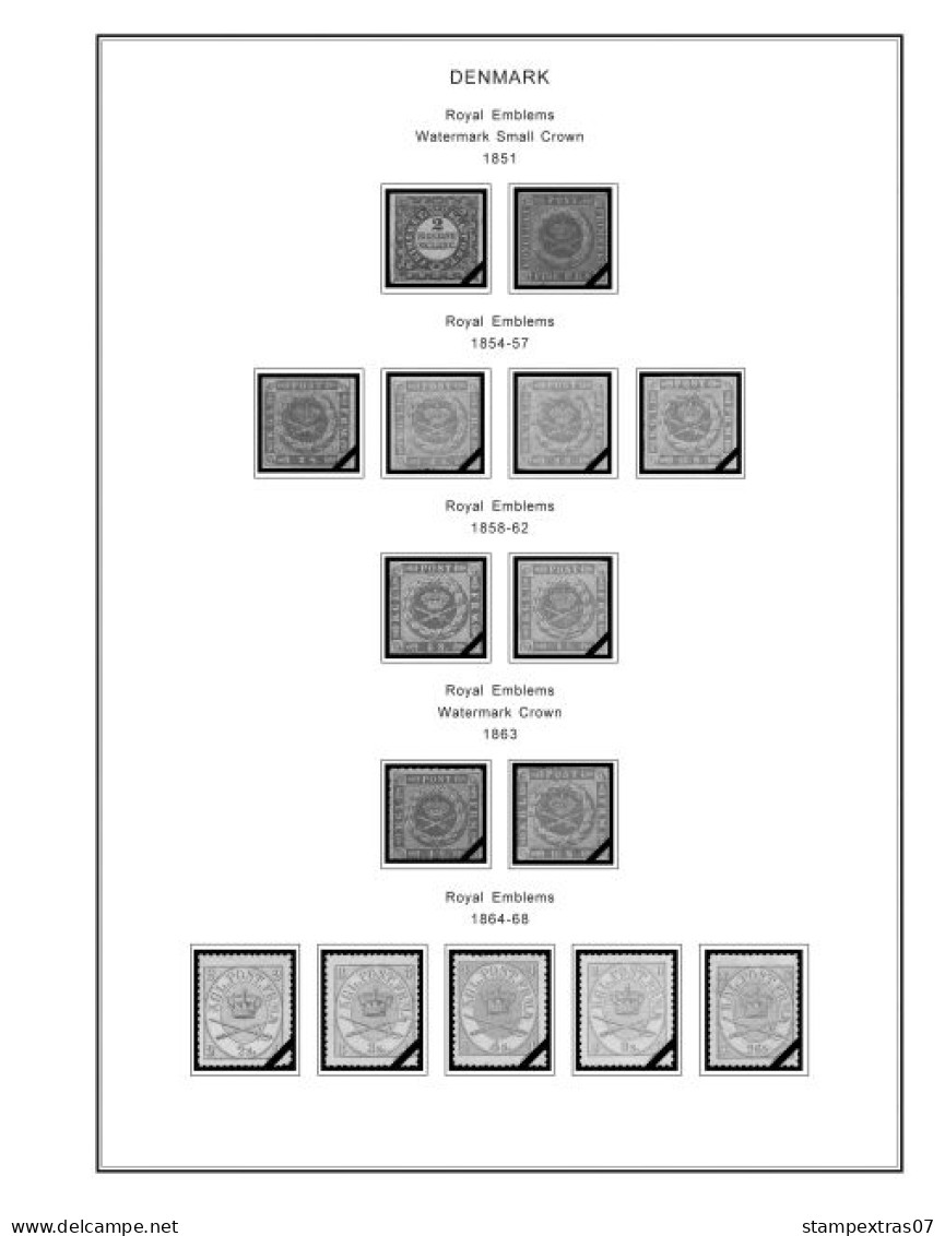 DENMARK 1851-2010 STAMP ALBUM PAGES (186 B&w Illustrated Pages) - Inglés