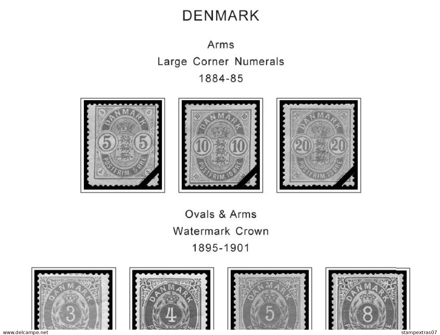 DENMARK 1851-2010 STAMP ALBUM PAGES (186 B&w Illustrated Pages) - English