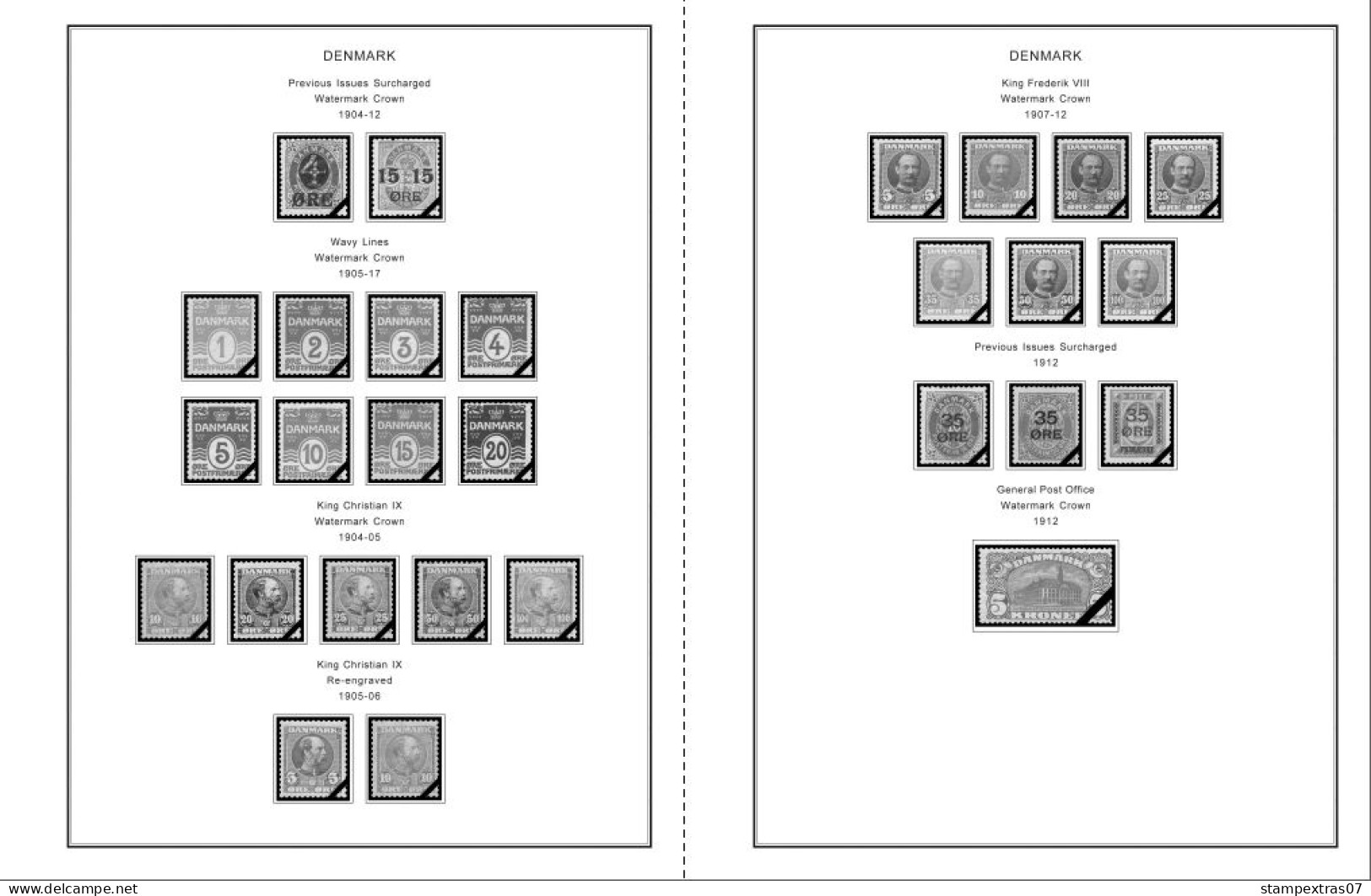 DENMARK 1851-2010 STAMP ALBUM PAGES (186 B&w Illustrated Pages) - English