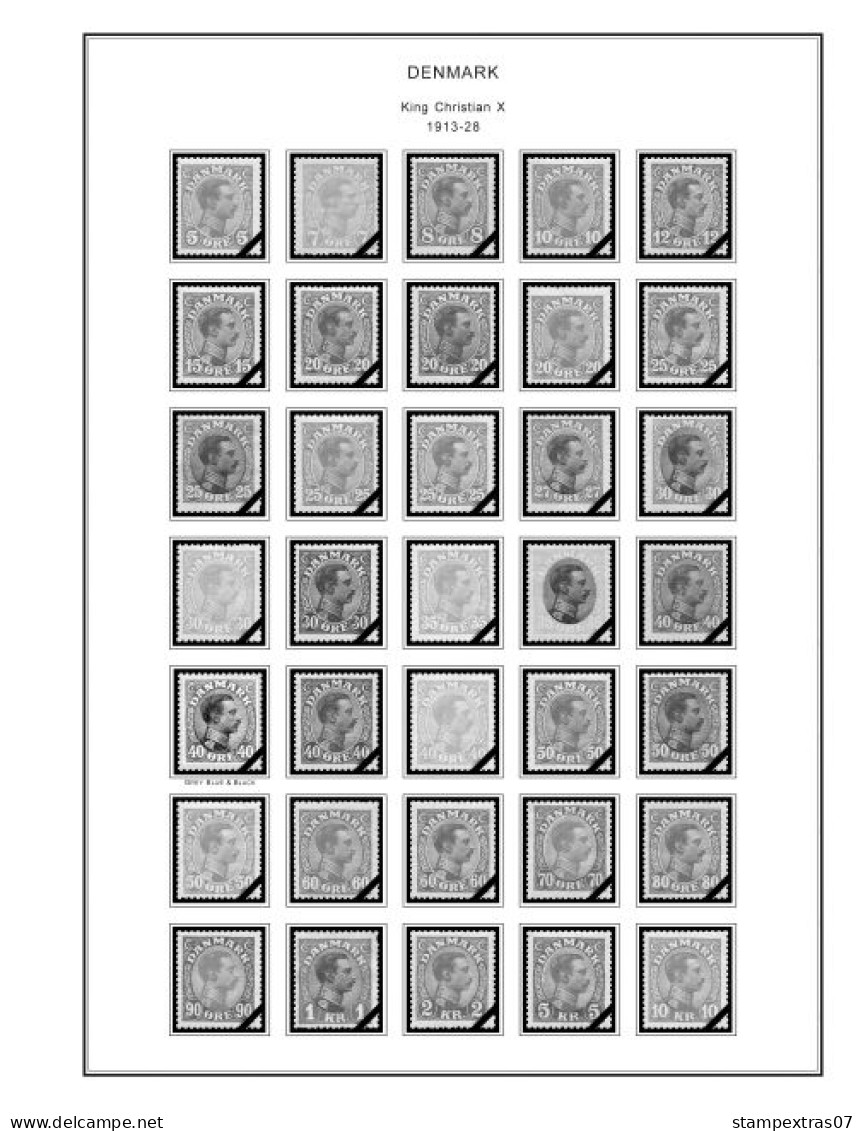 DENMARK 1851-2010 STAMP ALBUM PAGES (186 B&w Illustrated Pages) - Anglais