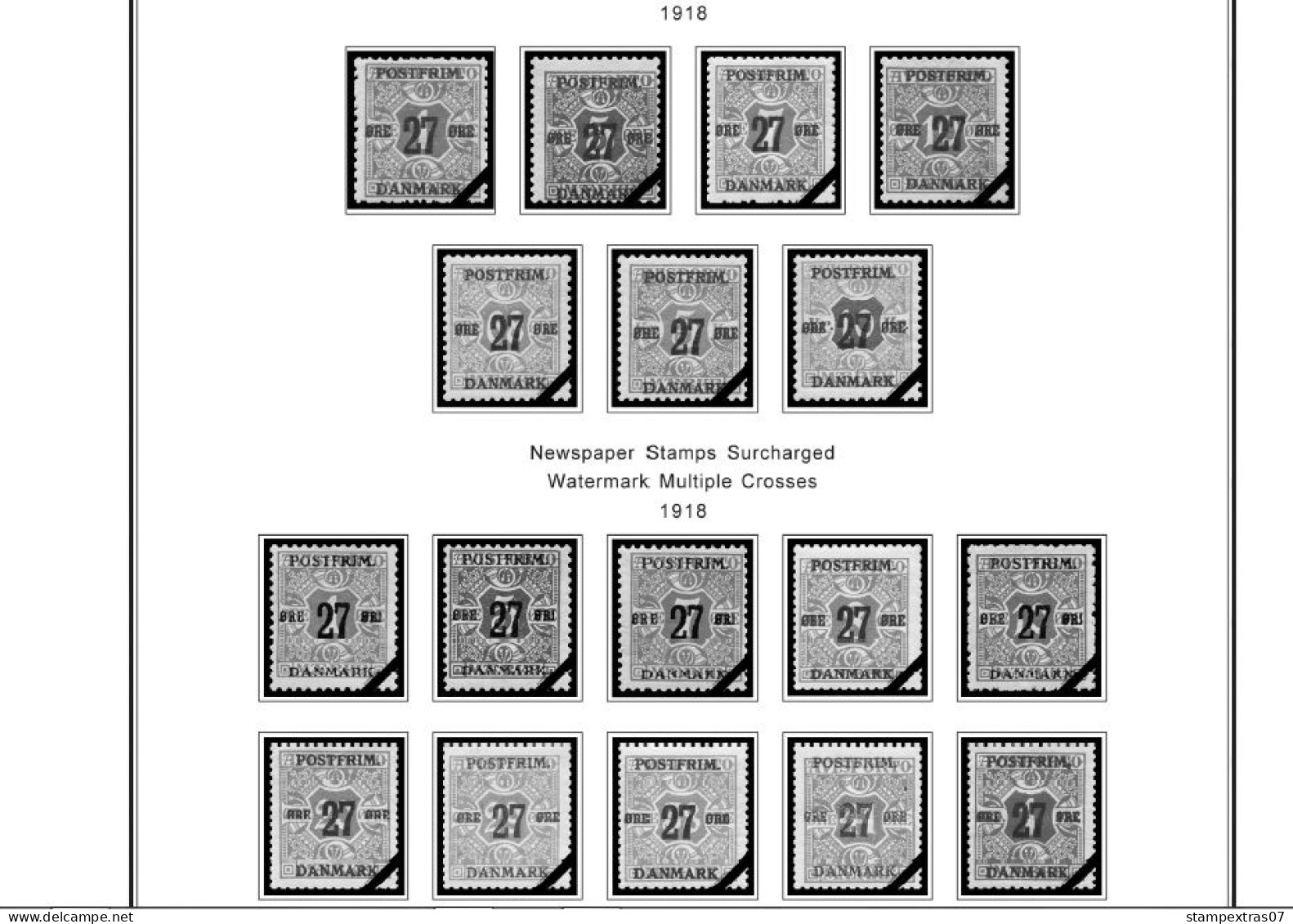 DENMARK 1851-2010 STAMP ALBUM PAGES (186 b&w illustrated pages)