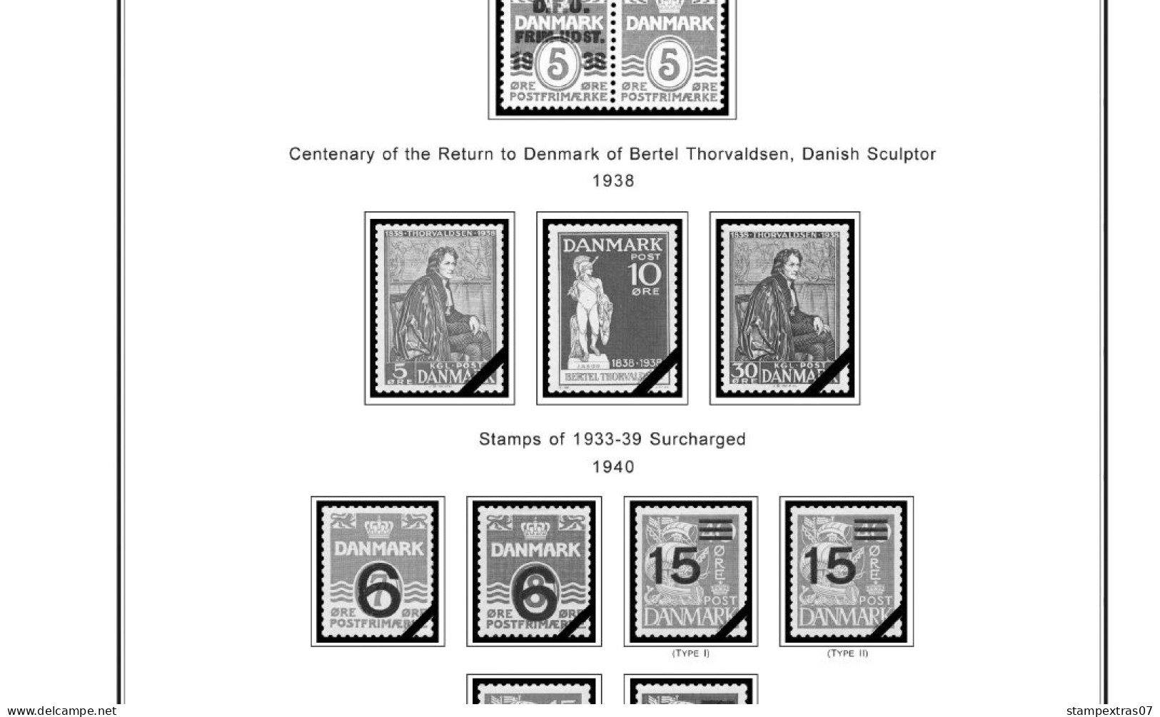 DENMARK 1851-2010 STAMP ALBUM PAGES (186 b&w illustrated pages)