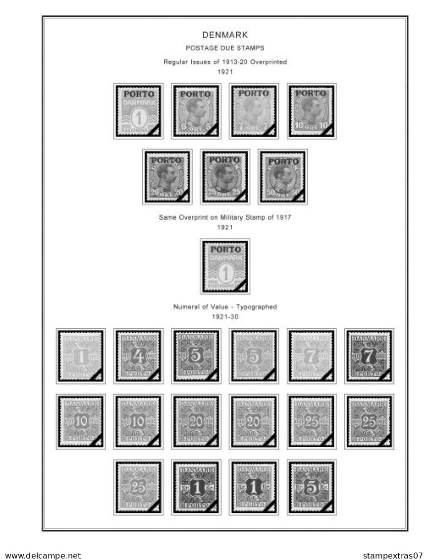 DENMARK 1851-2010 STAMP ALBUM PAGES (186 b&w illustrated pages)