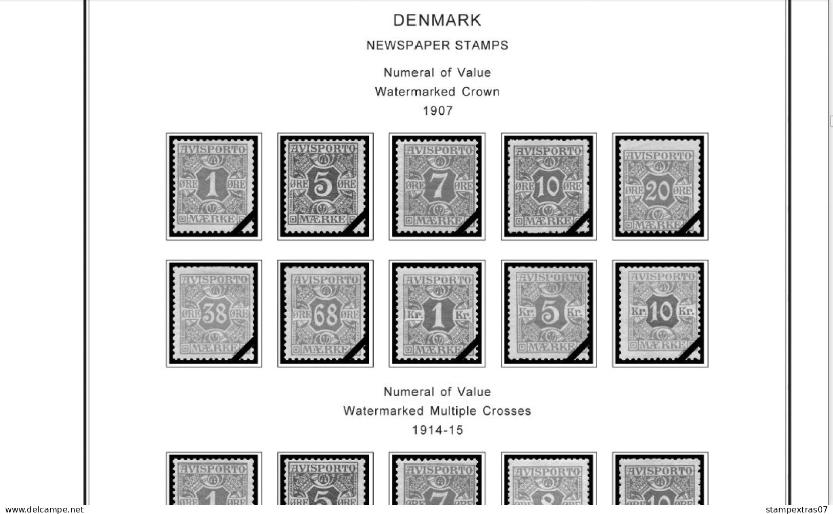 DENMARK 1851-2010 STAMP ALBUM PAGES (186 b&w illustrated pages)