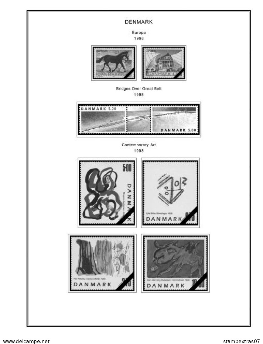 DENMARK 1851-2010 STAMP ALBUM PAGES (186 b&w illustrated pages)