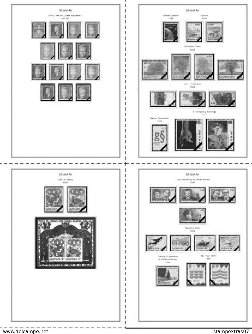 DENMARK 1851-2010 STAMP ALBUM PAGES (186 b&w illustrated pages)