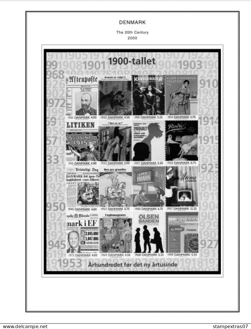 DENMARK 1851-2010 STAMP ALBUM PAGES (186 b&w illustrated pages)