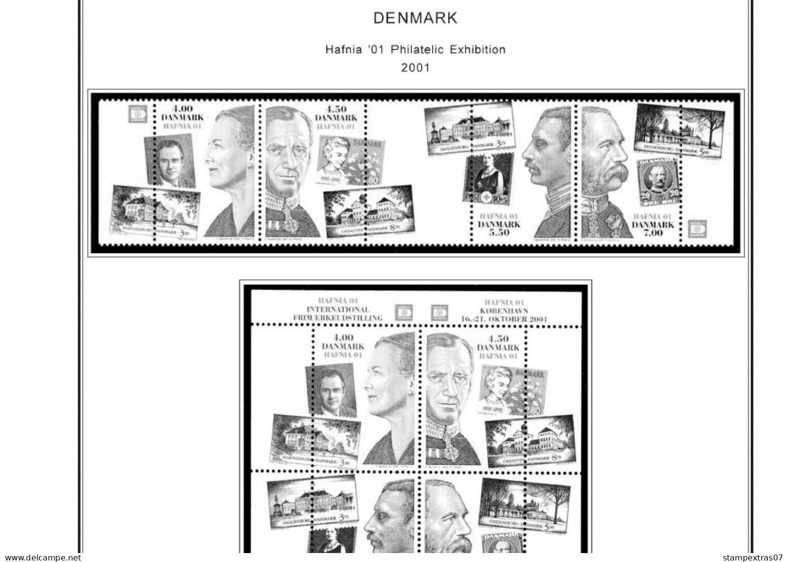 DENMARK 1851-2010 STAMP ALBUM PAGES (186 b&w illustrated pages)