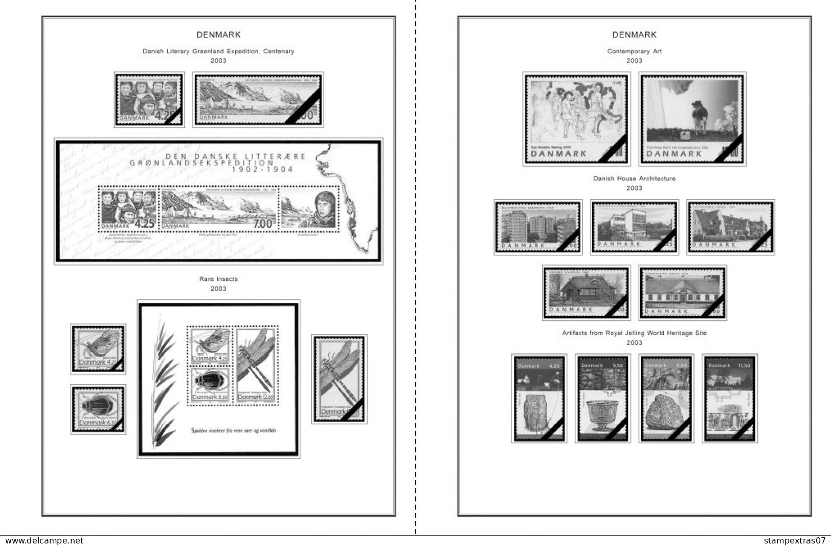 DENMARK 1851-2010 STAMP ALBUM PAGES (186 b&w illustrated pages)