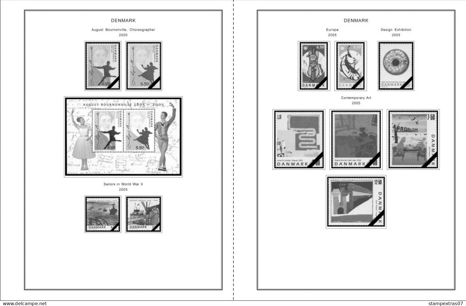 DENMARK 1851-2010 STAMP ALBUM PAGES (186 b&w illustrated pages)