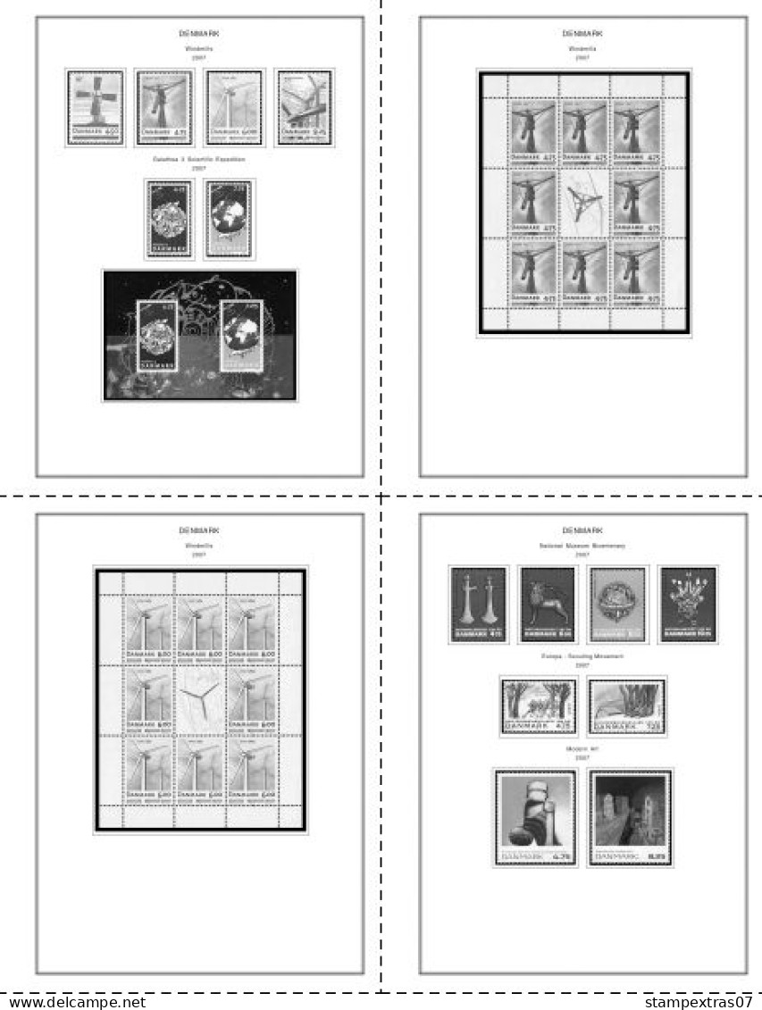 DENMARK 1851-2010 STAMP ALBUM PAGES (186 b&w illustrated pages)