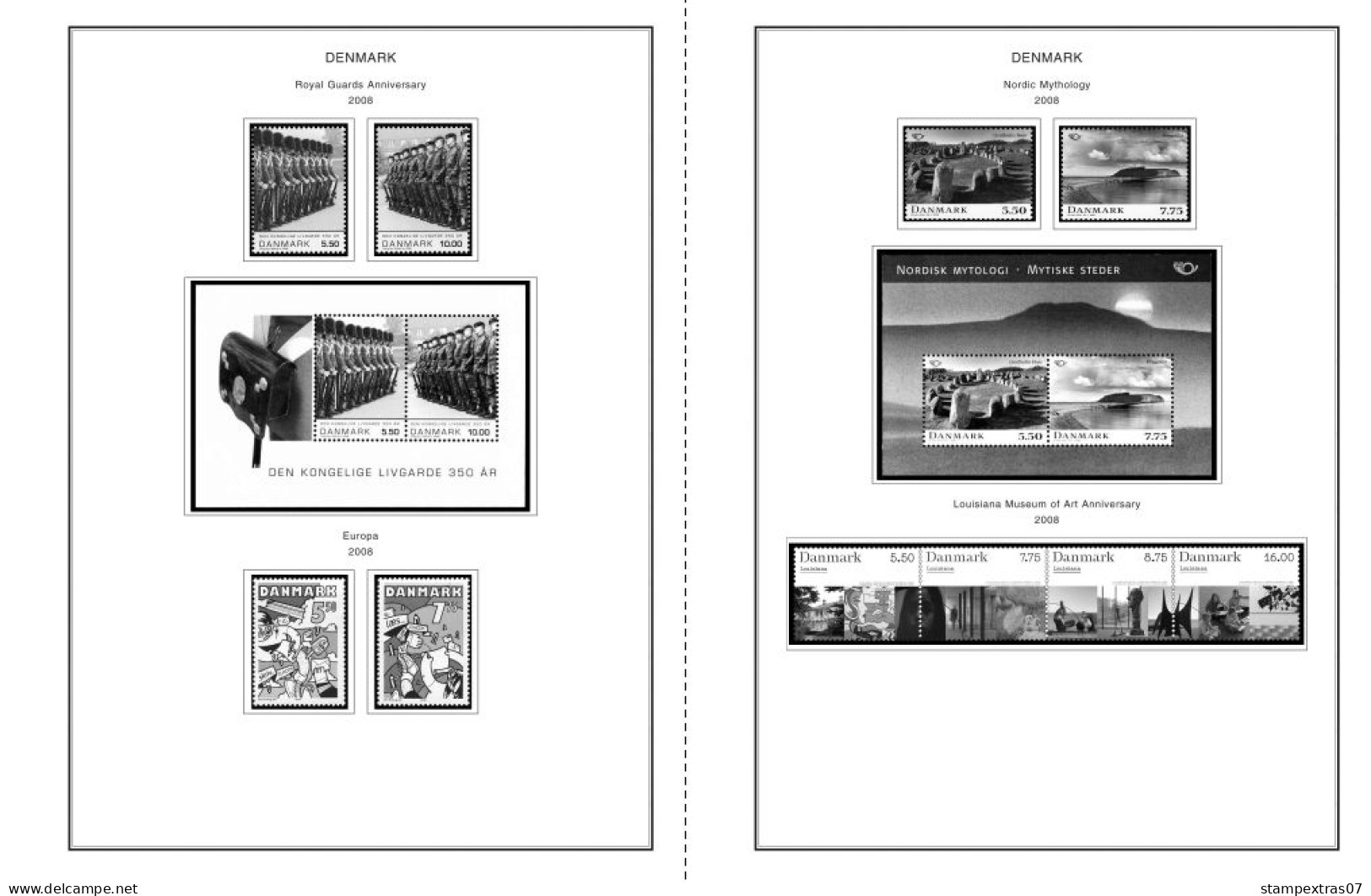 DENMARK 1851-2010 STAMP ALBUM PAGES (186 b&w illustrated pages)