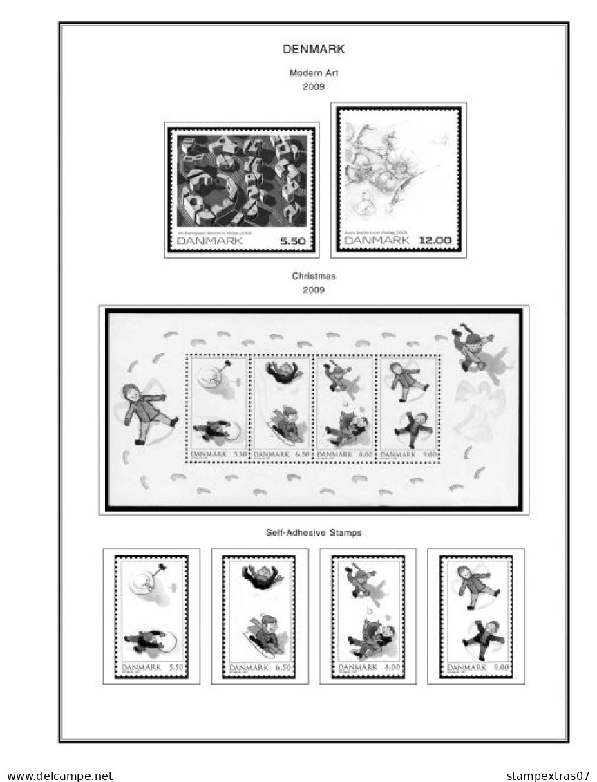 DENMARK 1851-2010 STAMP ALBUM PAGES (186 b&w illustrated pages)