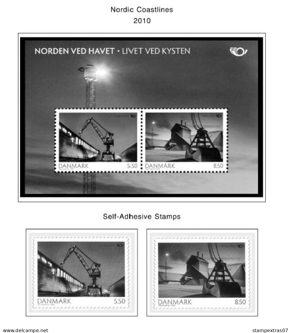 DENMARK 1851-2010 STAMP ALBUM PAGES (186 b&w illustrated pages)