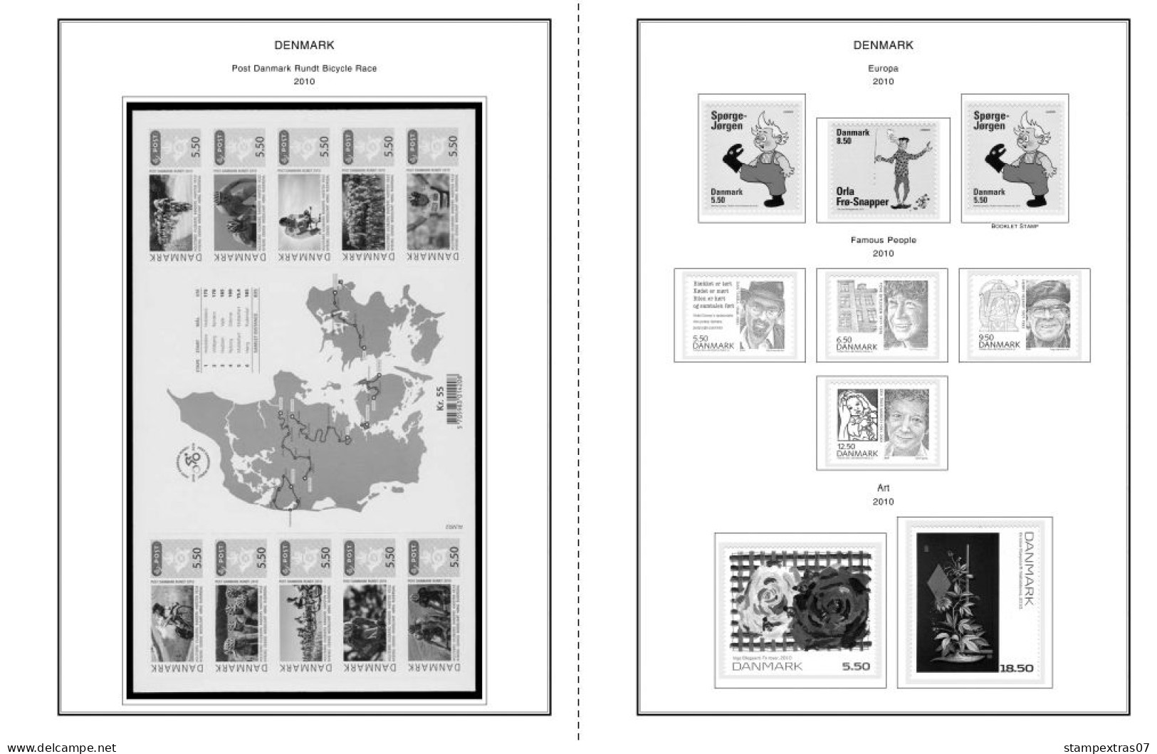 DENMARK 1851-2010 STAMP ALBUM PAGES (186 b&w illustrated pages)