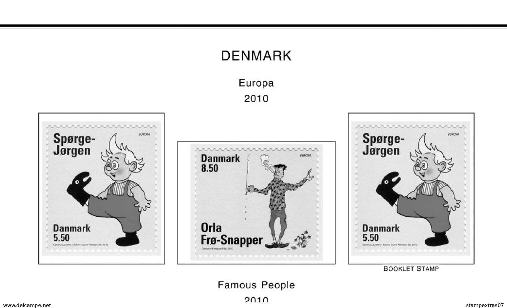 DENMARK 1851-2010 STAMP ALBUM PAGES (186 b&w illustrated pages)