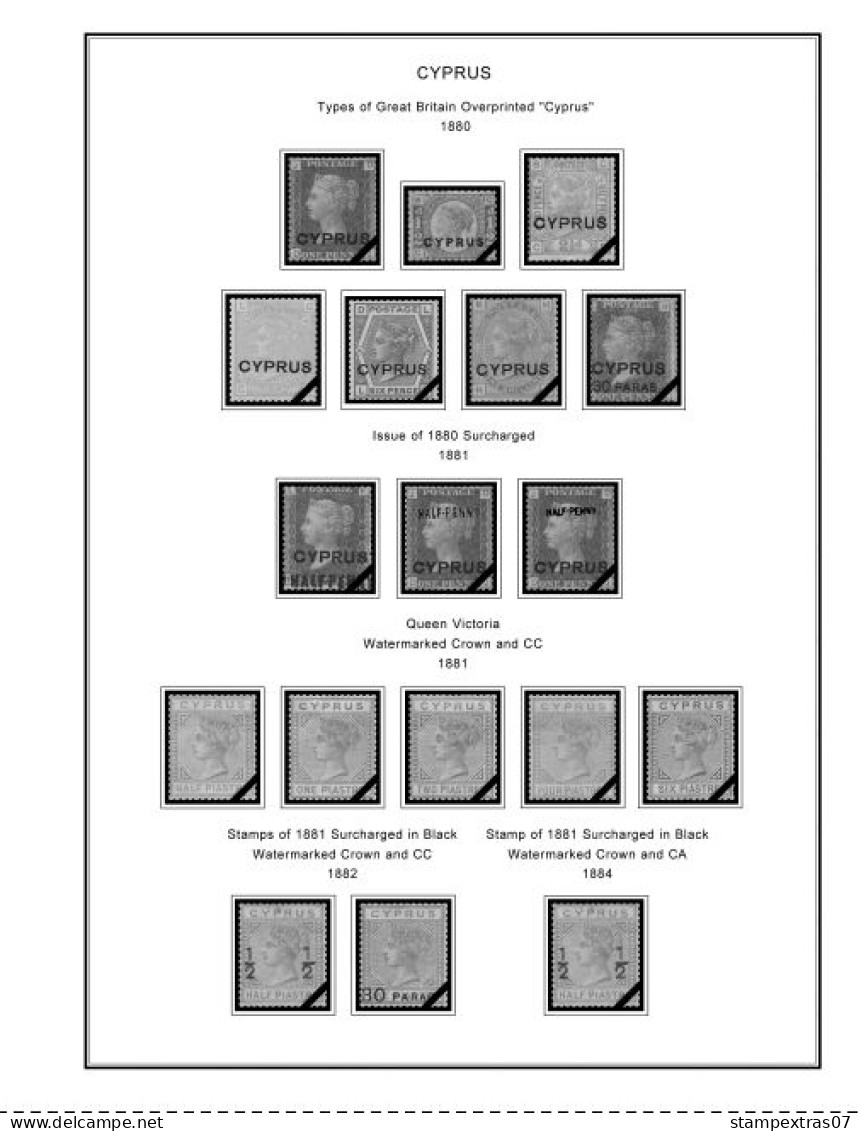 CYPRUS 1880-2010 + 2011-2020 STAMP ALBUM PAGES (177 B&w Illustrated Pages) - Anglais