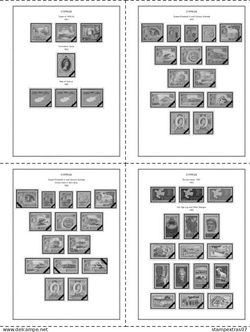 CYPRUS 1880-2010 + 2011-2020 STAMP ALBUM PAGES (177 B&w Illustrated Pages) - English